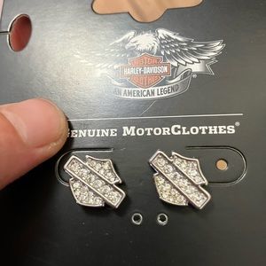 Harley Davidson Logo Rhinestone Stud Earrings